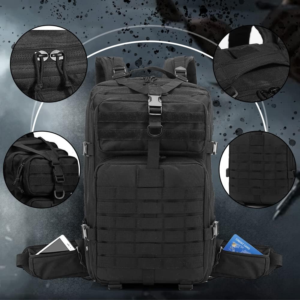 EMDMAK Military Tactical Backpack, Large Military Pack Army 3 Day Assault Pack Molle Bag Rucksack
