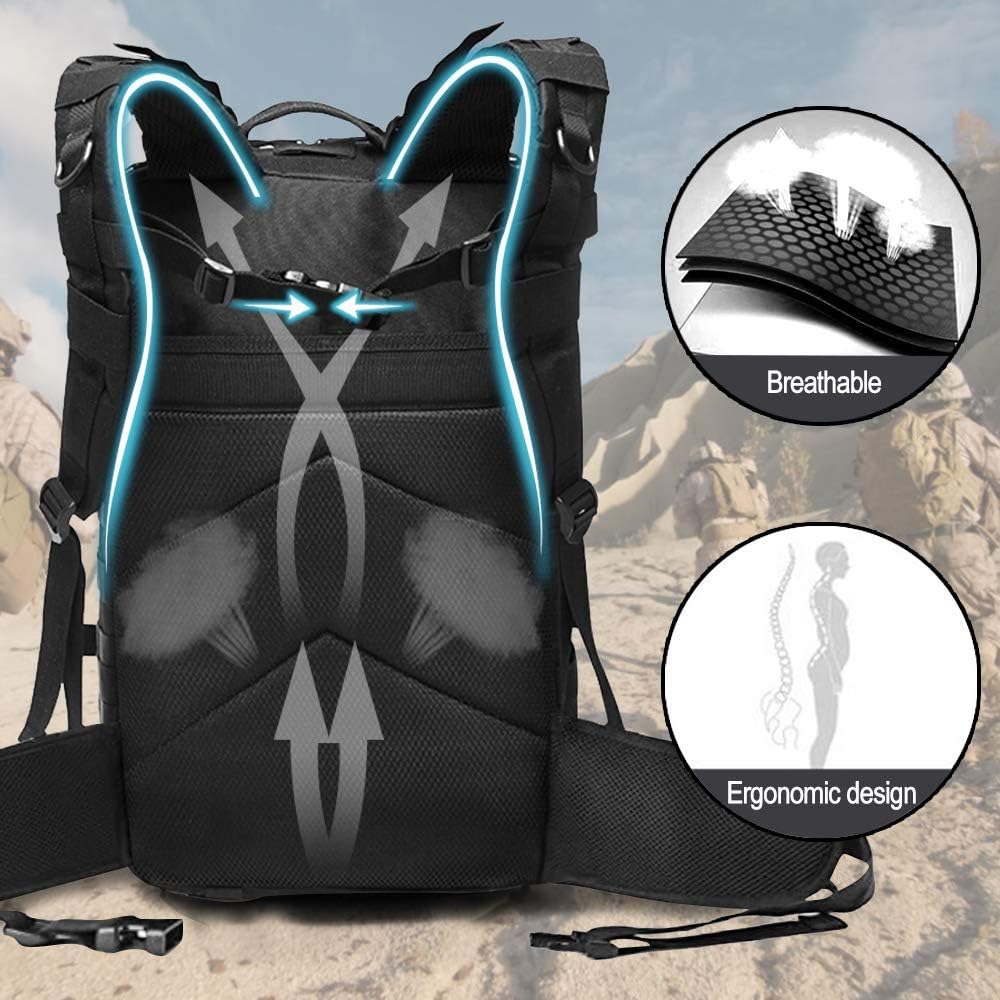 EMDMAK Military Tactical Backpack, Large Military Pack Army 3 Day Assault Pack Molle Bag Rucksack