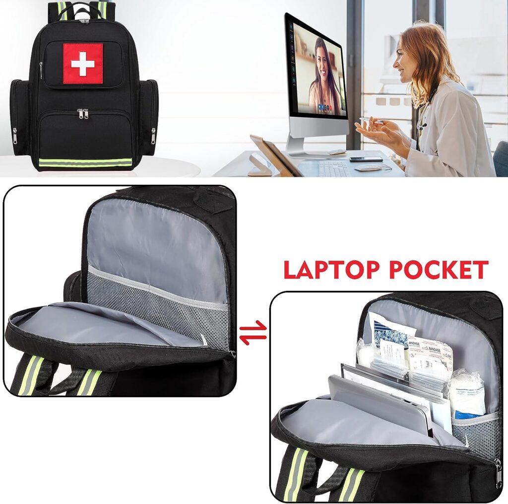 Gatycallaty First Aid Backpack Medical Emt First Responder Bag Empty Ems Emergency Home Health Hiking Trauma Travel Camping (black, Large)