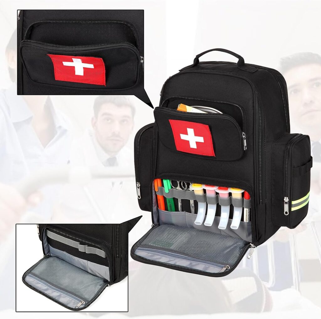 Gatycallaty First Aid Backpack Medical Emt First Responder Bag Empty Ems Emergency Home Health Hiking Trauma Travel Camping (black, Large)